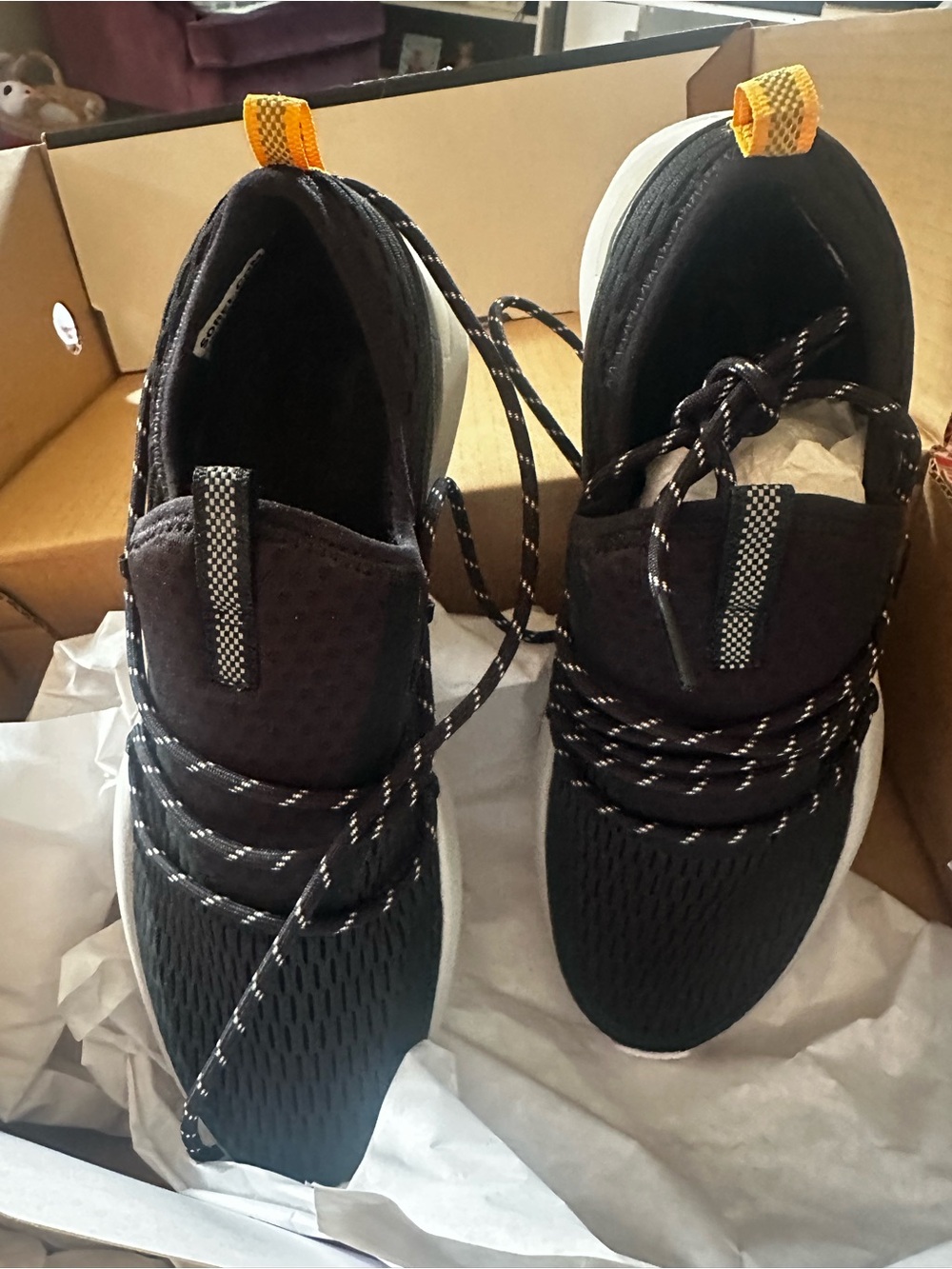 Sorel Black Sneakers with Orange Heel Tabs